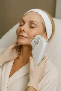 Woman receiving HIFU non surgical facelift treatment Greater London (Hackney)