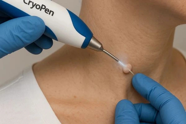 Person receiving cryotherapy Greater London (Hackney) for skin tag removal