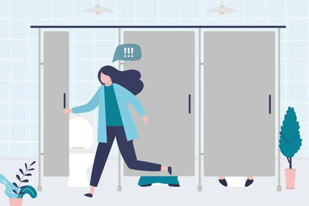 graphic of Urine incontinence Greater London (Hackney) woman running to the toilet.