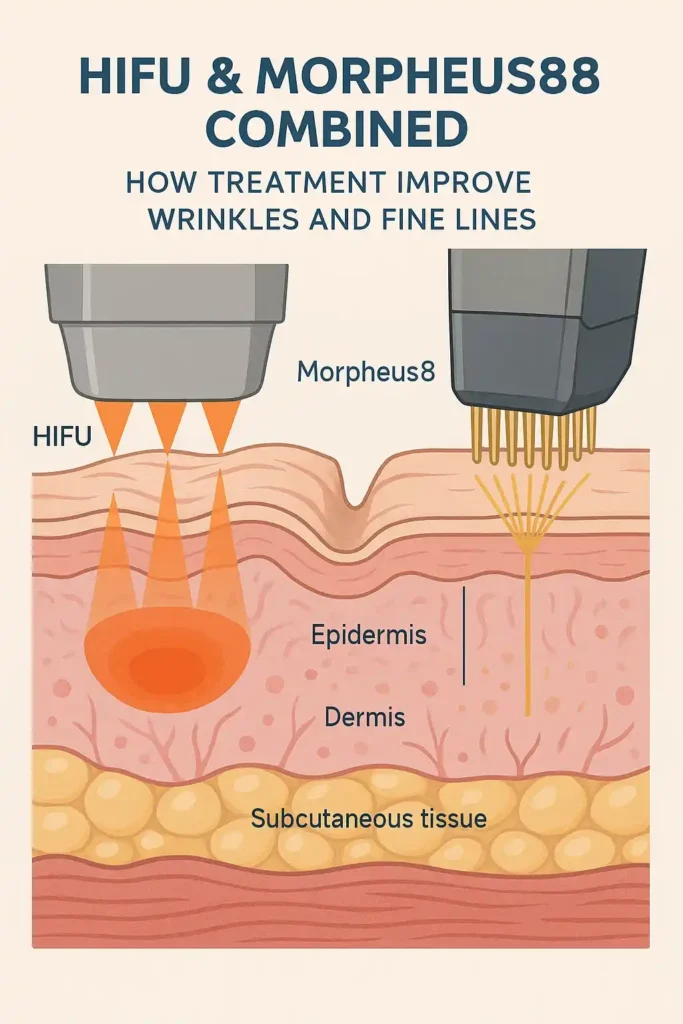 Diagram showing HIFU & Morpeus8 Greater London (Hackney) and the benefits for reduction in wrinkles and fine lines