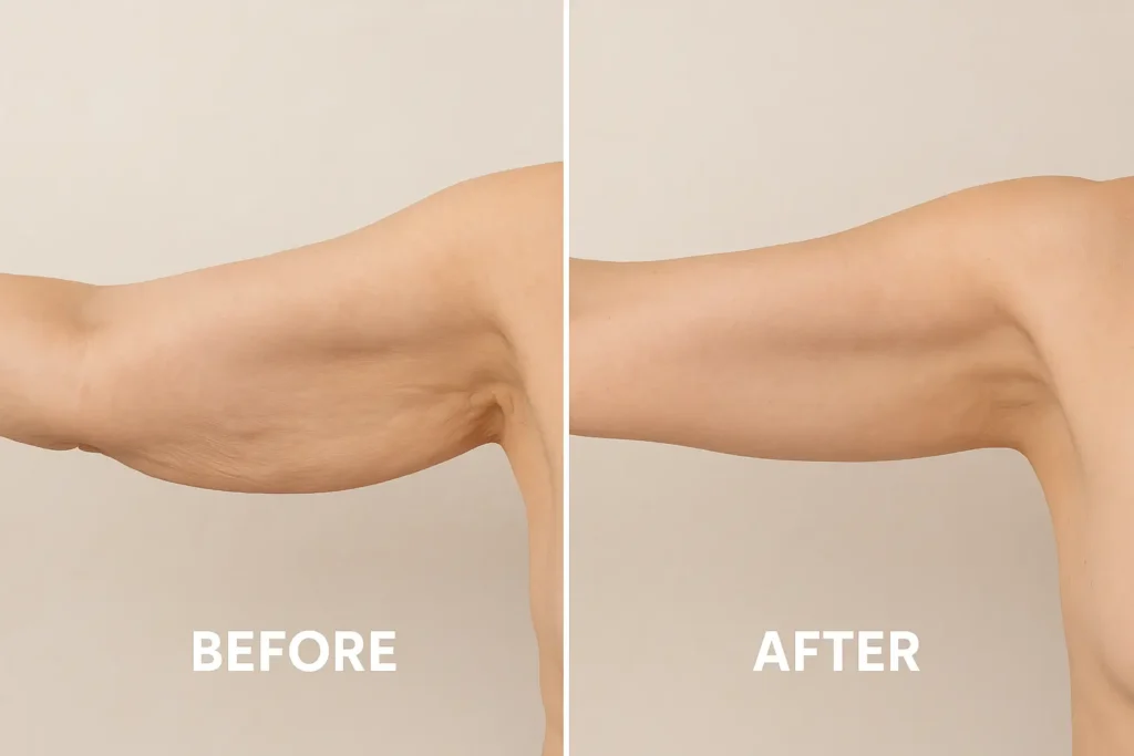 Picture of LA LIPO Greater London (Hackney) before and after results of skin tightening treatment on the upper arms.
